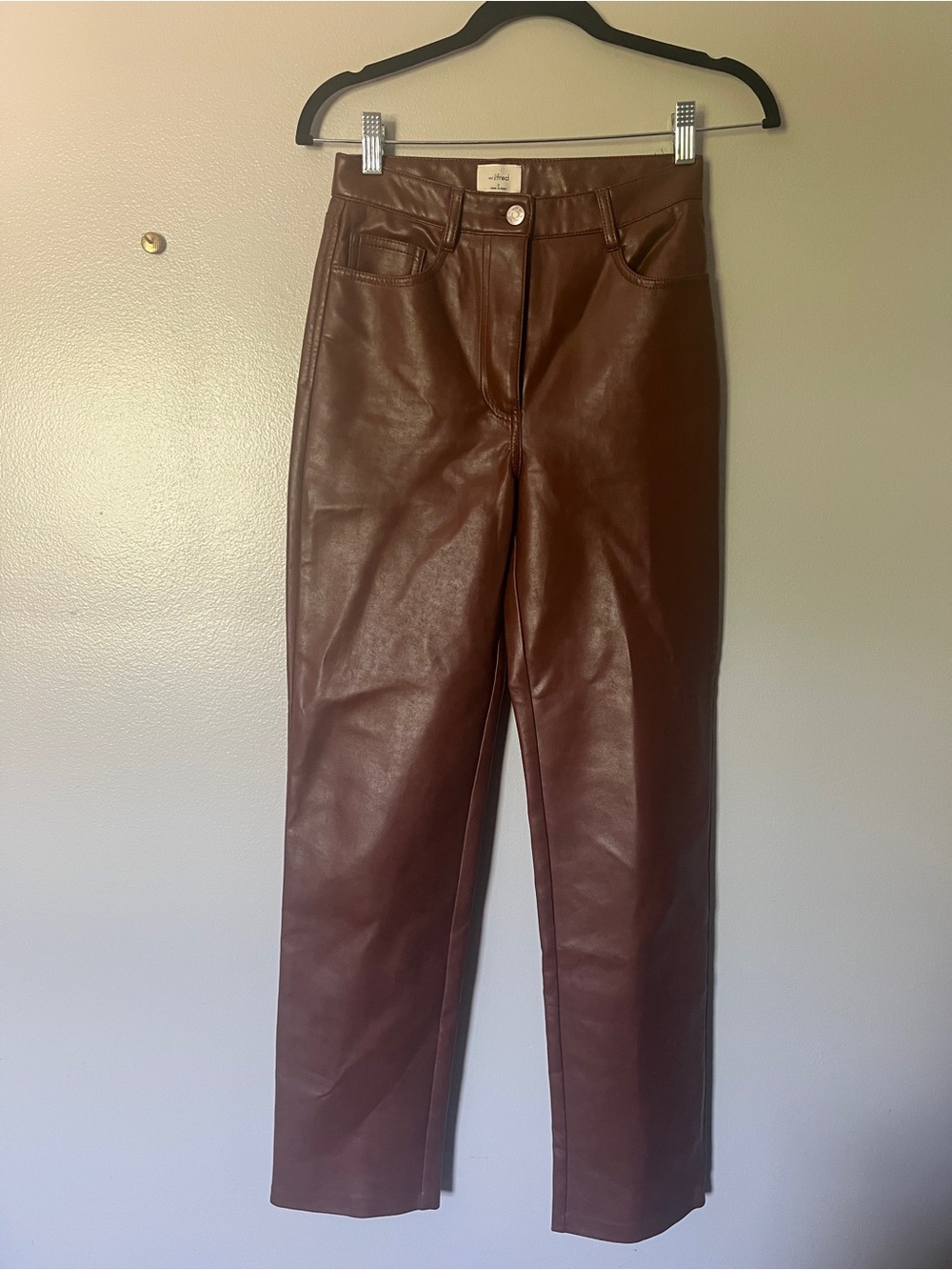 Wilfred Brown faux  Leather Straight-Leg Pants